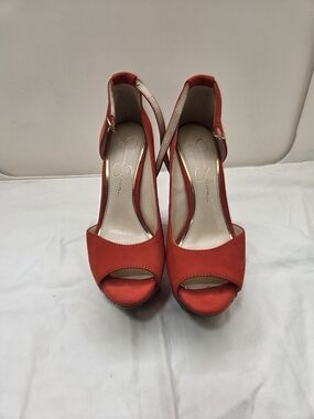 Jessica Simpson Red Platform Wedge Heels Peep Toe Ankle Strap Size 6